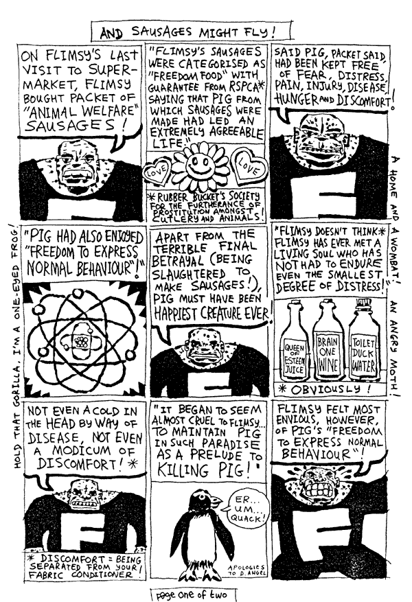Flimsy Monsterworks #2 (c) Martin Hand. a sausage in the pan is worth 2 in the bush
