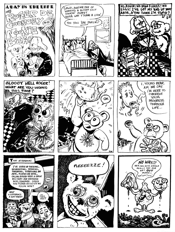 1 [need to check origional artwork] 2 [need to check origional artwork] 3 Simon Gane
4 Richard Argent 5 Chris Webster 6 mooncat
7 Roger Langridge 8 Chris Hogg 9 Mark Robinson
All artwork  individual artists. Not to be reproduced without permission