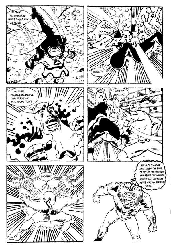 Wargods of Altantis #8: (c)Dek Baker, inked by Russell Ferguson: SHUT UP AND FIGHT!